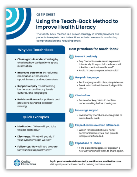 QI Tip Sheet - Teach-Back
